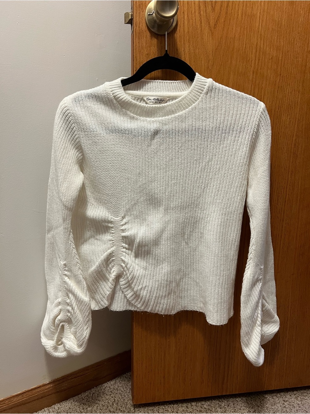 Miss Selfridge White Ruched Knit Long-Sleeve Sweater